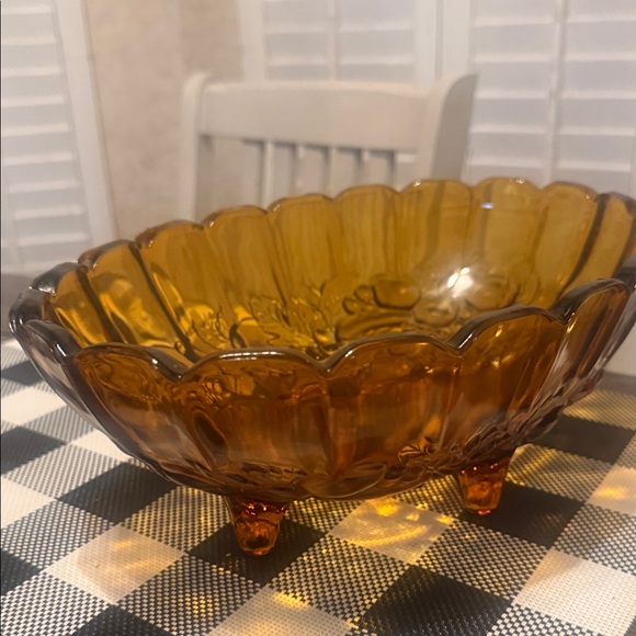 Vintage Amber Glass Decorative Fruit Bowl
